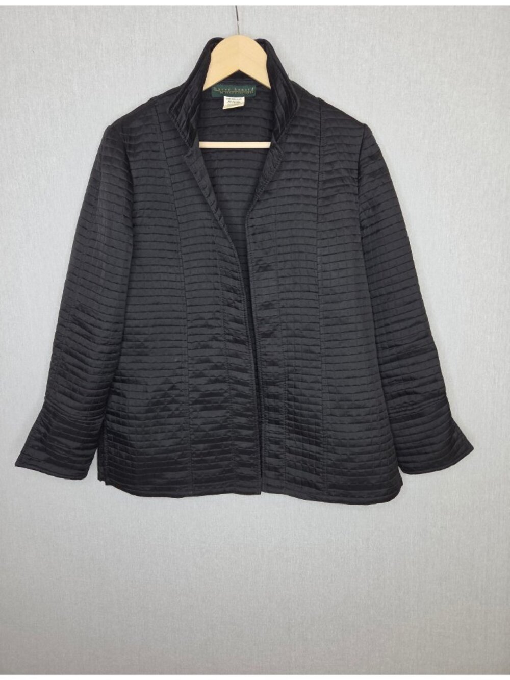 💙 Harvé Benard Black Textured Satin Open Front Jacket Size 10 Preppy Fall